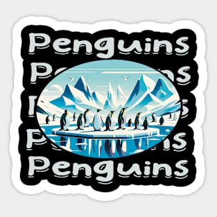 Cute Penguins in Antarctica Ice Landscape Sticker